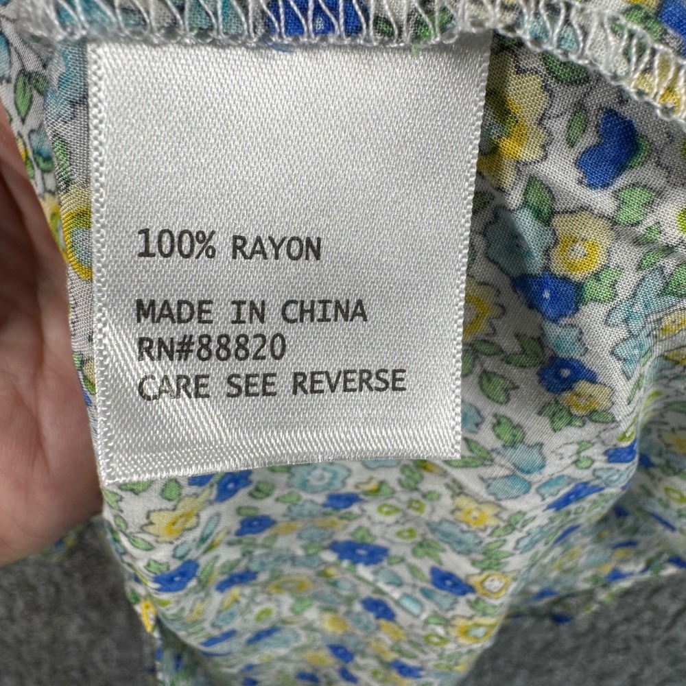 Jones New York Blouse Blue Yellow Floral 3/4 Sleeve Rayon Top Womens 1X - Picture 4 of 11
